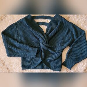 ZAFUL Teal Twist Front Open Back Knit Sweater|Midern Chic Statement Top